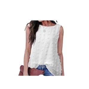 White Casual Crew Neck Swiss Dot Tank Top small
